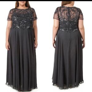 Xscape Navy Blue Lace Maxi Dress
